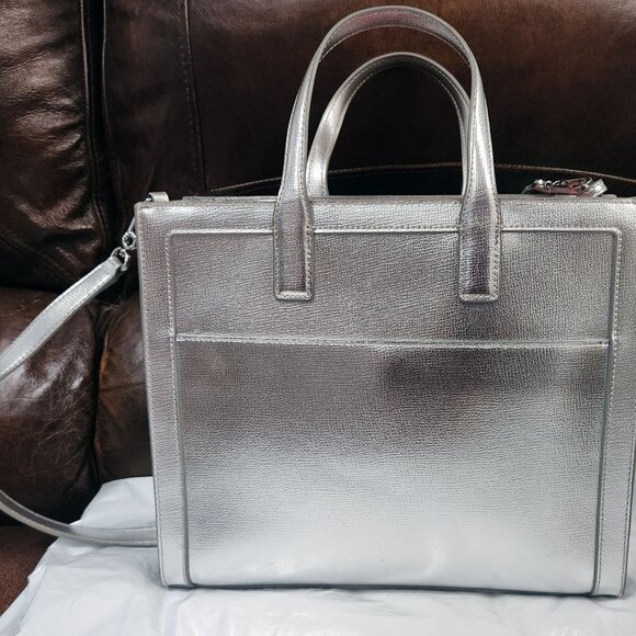 Karl Lagerfeld Tote w/Crossbody Silver Felt Grey Metallic - NWOT - Picture 3 of 10